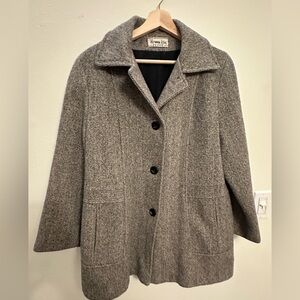 Vintage made in‎ USA Herman Kay Gray Herringbone Pea Coat wool - button front